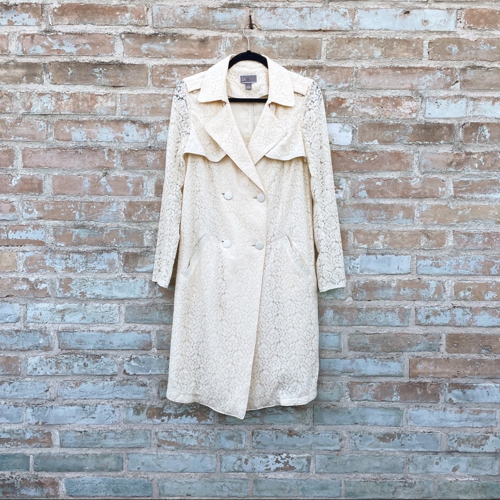 Chelsea 28 Trench Coat Ivory Cream Lace Double Breasted Long Jacket - Picture 6 of 14